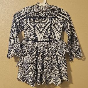 Girls Navy and White Embroidered Dress
